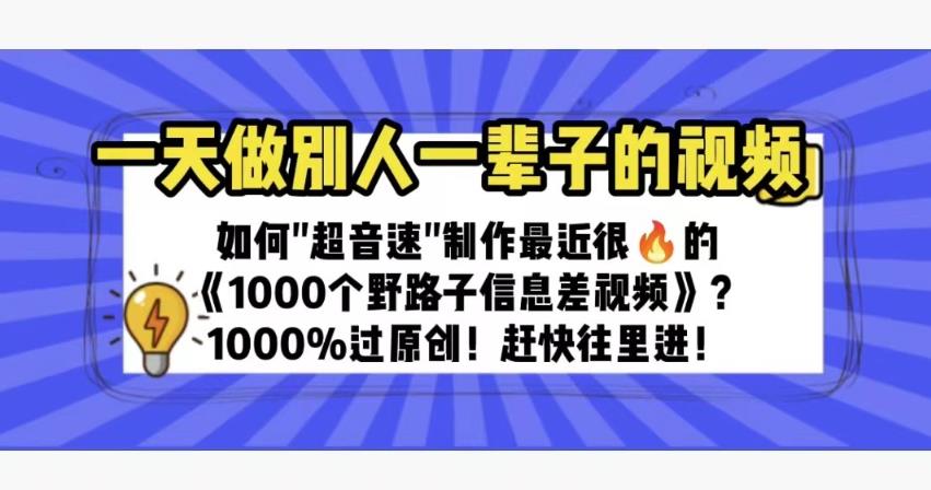 【6912期】一天做完别人一辈子的视频制作最近很火的《1000个野路子信息差》100%过原创【揭秘】