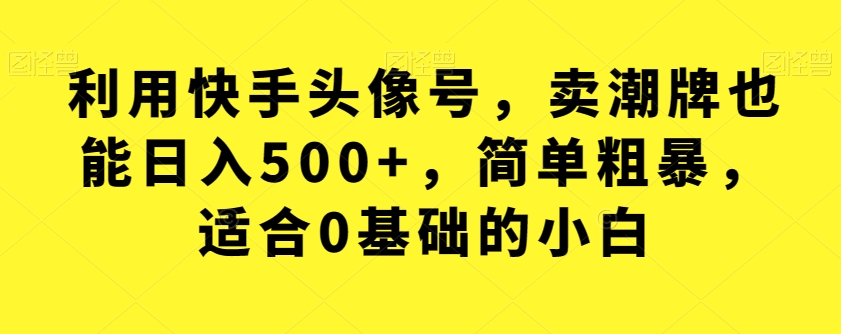 【8437】利用快手头像号，卖潮牌也能日入500+，简单粗暴，适合0基础的小白【揭秘】