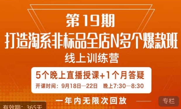 【8478】打造淘系非标全店N多个爆款线上课，​5天直播课