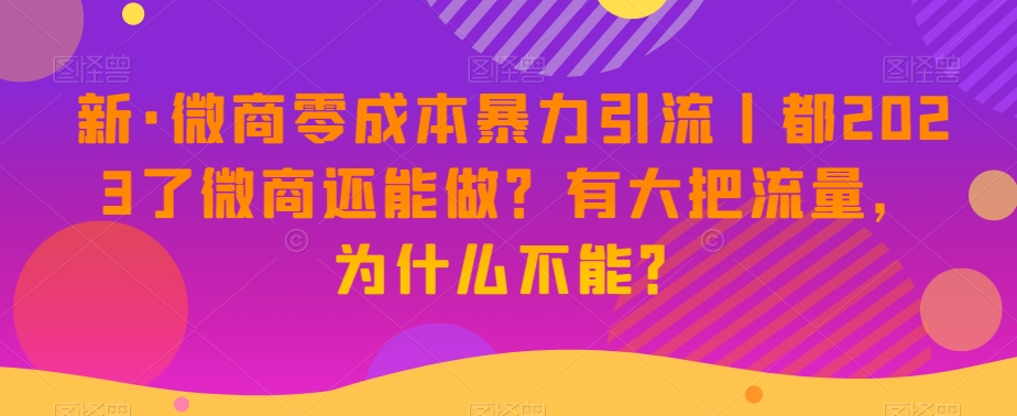【9851】新·微商零成本暴力引流丨都2023了微商还能做？有大把流量，为什么不能？