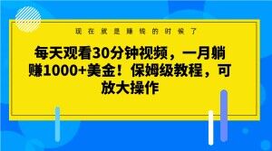 【9854】每天观看30分钟视频，一月躺赚1000+美金！保姆级教程，可放大操作【揭秘】