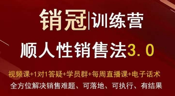 【10402】爆款！销冠训练营3.0之顺人性销售法，全方位解决销售难题、可落地、可执行、有结果