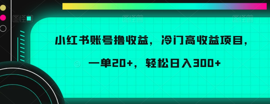 【10483】小红书账号撸收益，冷门高收益项目，一单20+，轻松日入300+【揭秘】