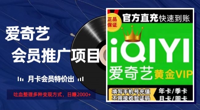 【10896】薅爱奇艺羊毛，月卡会员特价推，吐血整理多种变现方式，日赚2000+