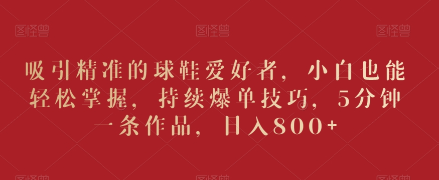 【11337】吸引精准的球鞋爱好者，小白也能轻松掌握，持续爆单技巧，5分钟一条作品，日入800+【揭秘】