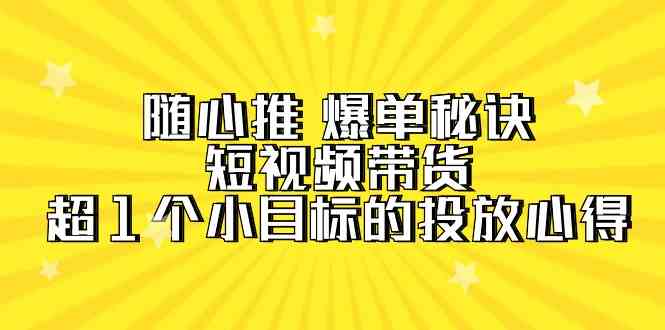 【11840】随心推 爆单秘诀，短视频带货-超1个小目标的投放心得（7节视频课）