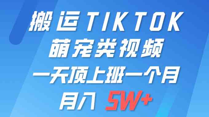 【12059】一键搬运TIKTOK萌宠类视频 一部手机即可操作 所有平台均可发布 轻松月入5W+