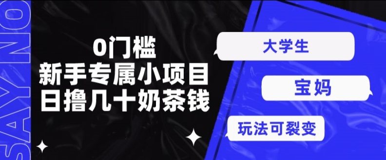 【12683】0门槛，新手专属小项目，日撸几十奶茶钱