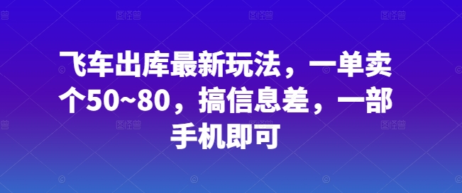 【12751】飞车出库最新玩法，一单卖个50~80，搞信息差，一部手机即可