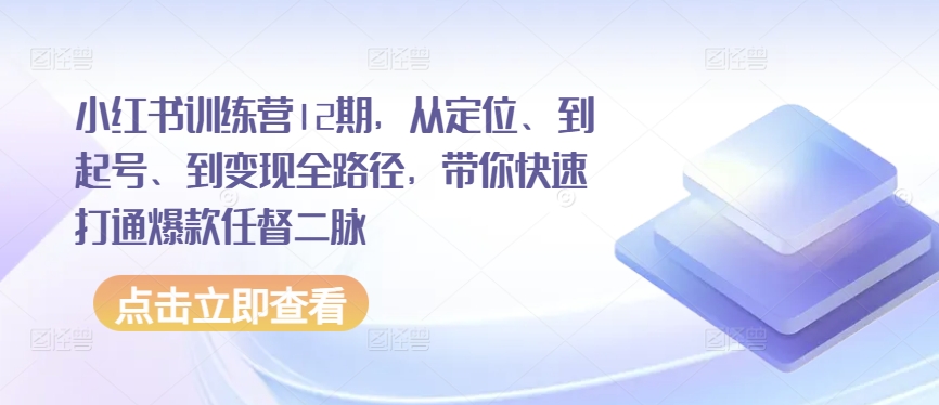 【12780】小红书训练营12期，从定位、到起号、到变现全路径，带你快速打通爆款任督二脉