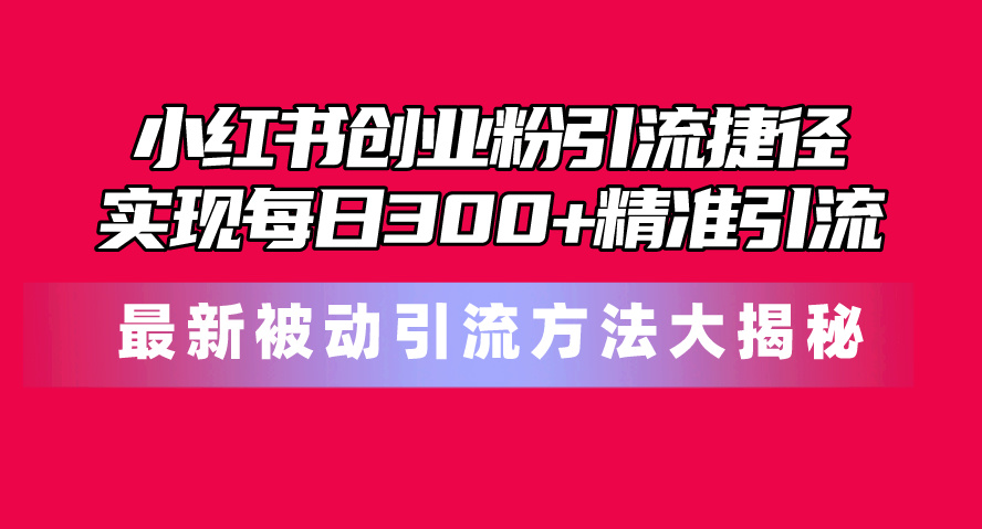 【12789】小红书创业粉引流捷径！最新被动引流方法大揭秘，实现每日300+精准引流