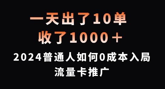 【14250】一天出了10单，收了1000+，2024普通人如何0成本入局流量卡推广【揭秘】