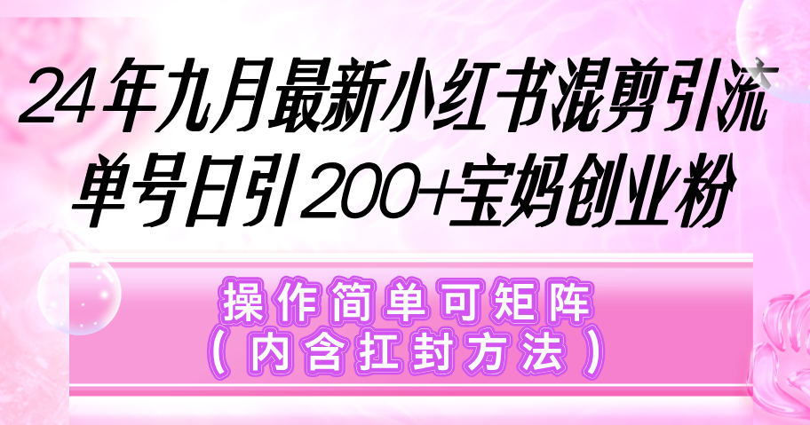【14372】小红书混剪引流，单号日引200+宝妈创业粉，操作简单可矩阵（内含扛封