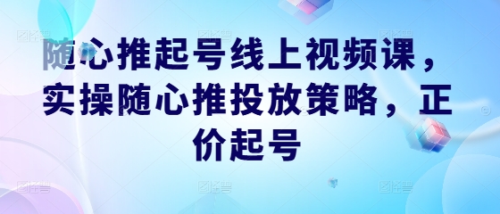【14635】随心推起号线上视频课，实操随心推投放策略，正价起号