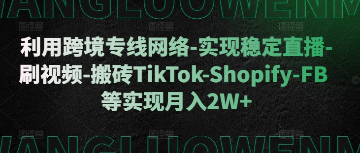 【15161】利用跨境专线网络-实现稳定直播-刷视频-搬砖TikTok-Shopify-FB等实现月入2W+【揭秘】