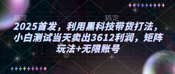 【16628】2025首发，利用黑科技带货打法，小白测试当天卖出3612利润，矩阵玩法+无限账号【揭秘】