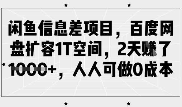 【16855】闲鱼信息差项目，百度网盘扩容1T空间，2天收益1k+，人人可做0成本