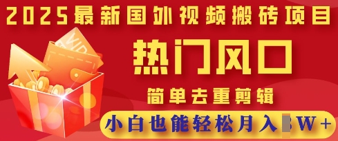 【17191】2025最新视频搬砖项目，热门风口，简单去重剪辑，小白也能轻松月入过W