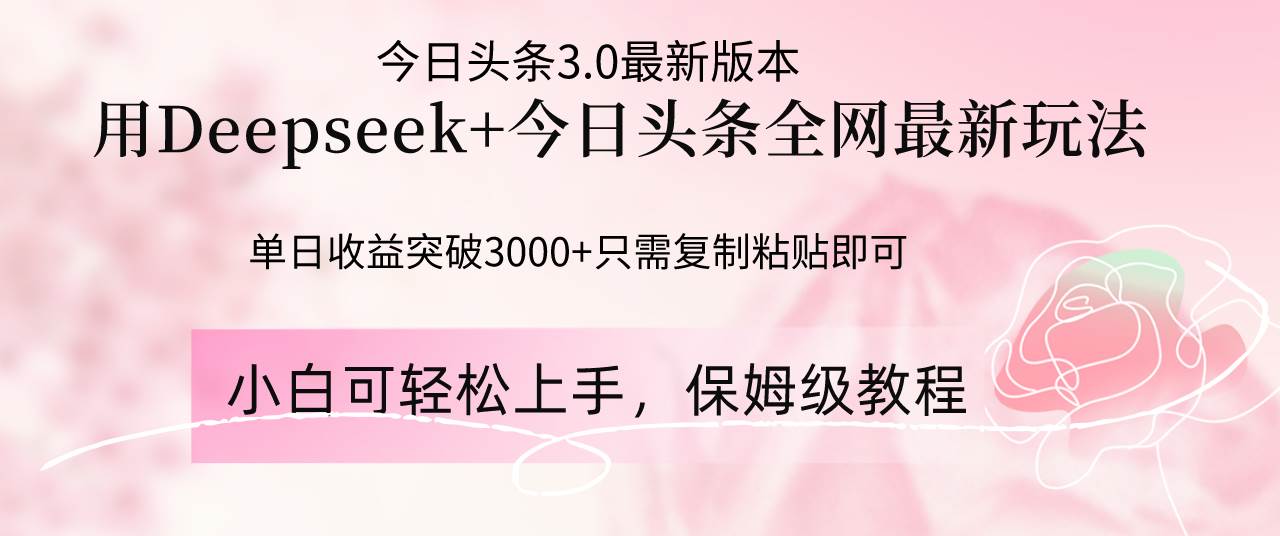 【17523】Deepseek结合今日头条全网最新玩法，单日收益突破3000+