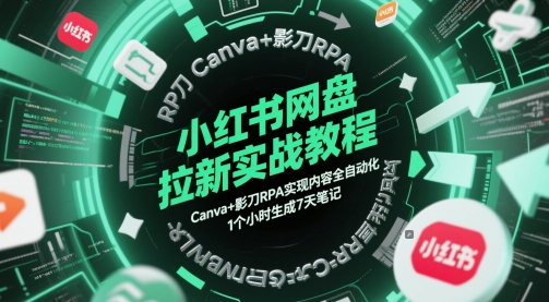 【17989】小红书网盘拉新实战教程，Canva+影刀RPA实现内容全自动化，1个小时生成7天笔记