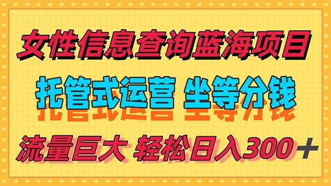 【18443】稳定日入300＋，小众信息查询蓝海项目，全程懒人式托管，解放你的时间
