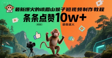 【18612】最新爆火的峨眉山猴子短视频制作教程，条条点赞10w+，谁做谁火【教程+提示词】