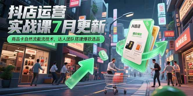 【18624】天祥电商抖店运营实战课7月更新，商品卡自然流截流技术，达人团队搭建爆款选品