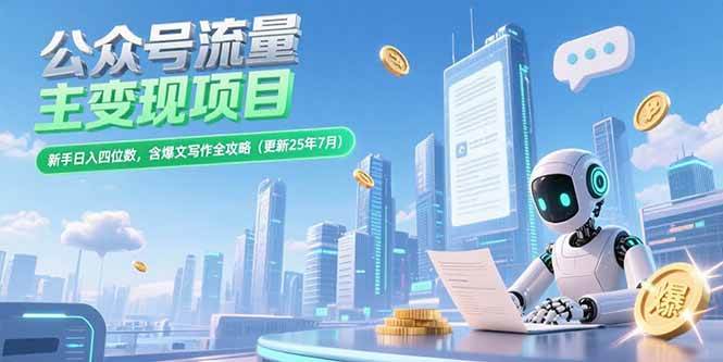 【18674】格来公众号流量主变现项目，新手日入四位数，含爆文写作全攻略(更新25年7月)