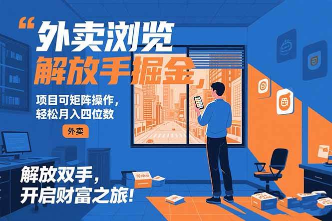 【18794】外卖浏览掘金项目 可矩阵操作 轻松日入500+