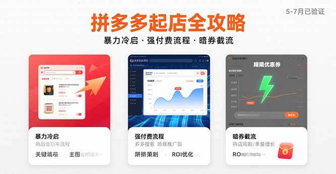 【19132】纪主任拼多多起店全攻略，暴力冷启，强付费流程，暗券截流，5-7月已验证的方法