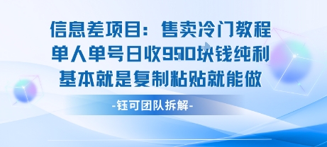 【19145】信息差项目：售卖冷门教程单人单号日收9张纯利基本就是复制粘贴就能做