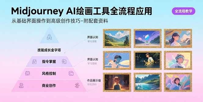 【19158】Midjourney AI绘画工具全流程应用，从基础界面操作到高级创作-附配套资料