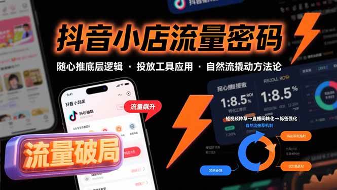 【19196】纪问抖音小店流量密码，随心推底层逻辑，投放工具应用，自然流撬动核心方法论