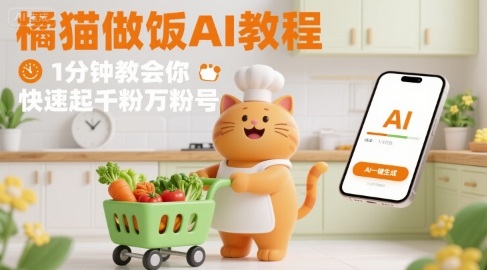【19292】有趣的橘猫买菜做饭视频，用AI一键搞定，1分钟教会你，快速起千粉万粉号
