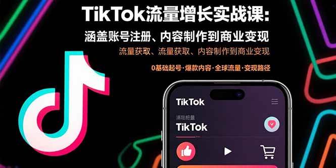 【19371】TikTok流量增长实战课：涵盖账号注册、流量获取、内容制作到商业变现