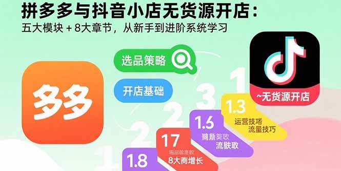 【19406】老陶电商拼多多与抖音小店无货源开店：五大模块+8大章节，从新手到进阶系统学习【8月更新】