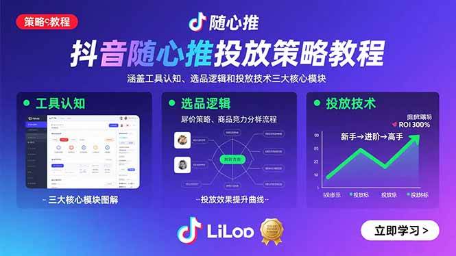 【19459】抖音随心推投放策略教程：涵盖工具认知、选品逻辑和投放技术三大核心模块