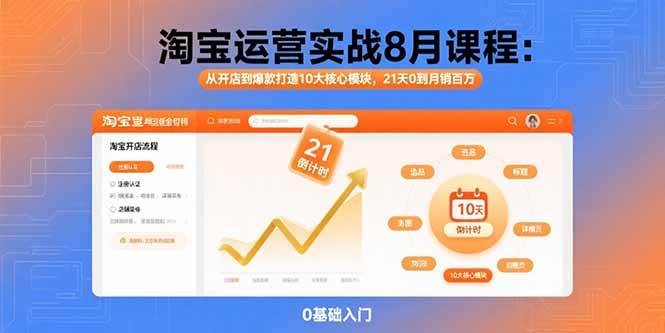 【19468】白凤电商淘宝运营实战8月课程：从开店到爆款打造10大核心模块，21天0到月销百万