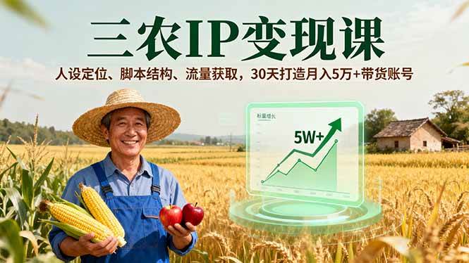 【19721】中国农影三农IP变现课，人设定位、脚本结构、流量获取，30天打造月入5万+带货账号