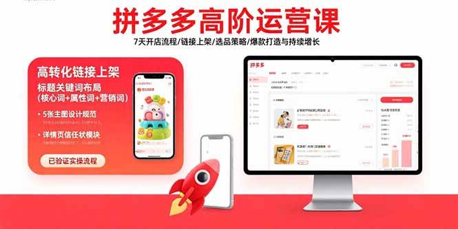 【19751】海神拼多多高阶运营课：7天开店流程链接上架选品策略款打造与持续增长