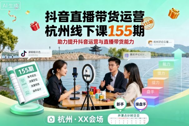 【19758】录客传媒抖音直播带货运营杭州线下课155期，助力提升抖音运营与直播带货能力