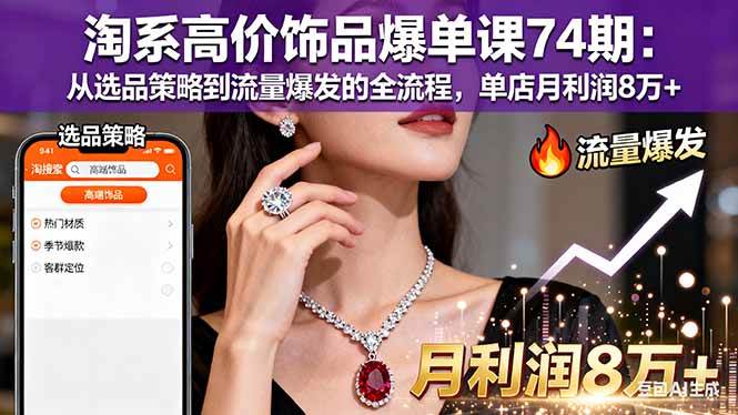 【20067】叮当会淘系高价饰品爆单课74期：从选品策略到流量爆发的全流程，单店月利润8万+