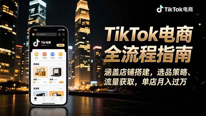 【20337】TikTok电商全流程指南，涵盖店铺搭建、选品策略、流量获取，单店月入过万
