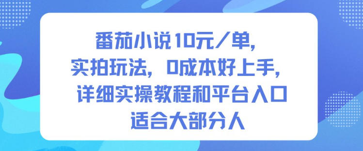 【20491】番茄小说10米每单，实拍玩法，0成本好上手，详细实操教程和平台入口适合大部分人