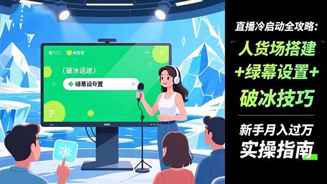 【20519】启飞直播冷启动全攻略人货场搭建+绿幕设置+破冰技巧，新手月入过万实操指南