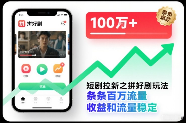 【20843】短剧拉新之拼好剧玩法，条条百万流量，收益和流量稳定