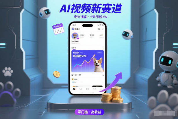 【20879】AI视频新赛道，宠物播客仅注册5天涨粉2W，收益非常可观