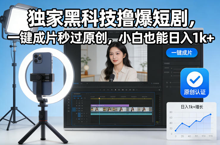 【21106】独家黑科技撸爆短剧，一键成片秒过原创，小白也能日入1k+【揭秘】