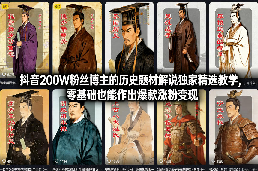 【21200】抖音200W粉丝博主【以史为鉴】的历史题材解说独家精选教学，零基础也能作出爆款涨粉变现