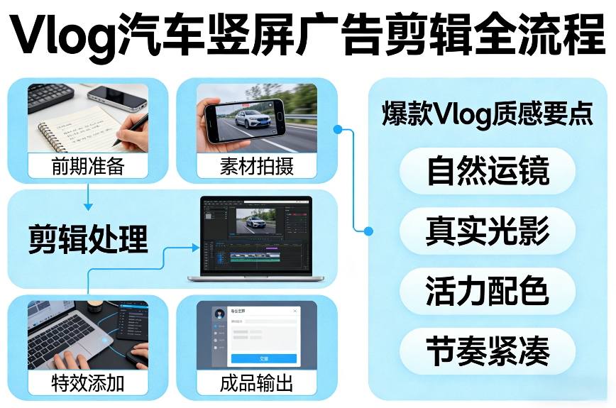 【21304】Vlog感觉汽车竖屏广告剪辑脚本全流程，拿捏爆款Vlog质感